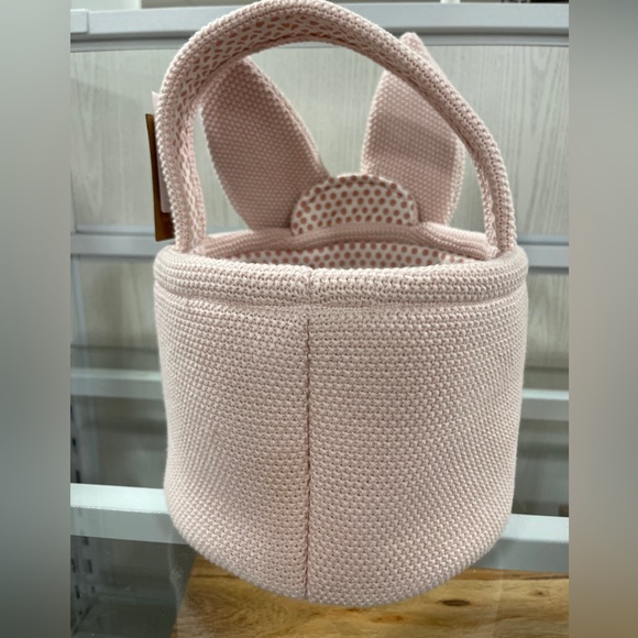 Easter Bunny Basket Pink Textured Fabric Embroidered w/ Polka Dot lining NWT - Picture 4 of 6